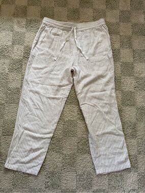 Women’s Linen-Blend Drawstring Pants - Light Beige Stripe